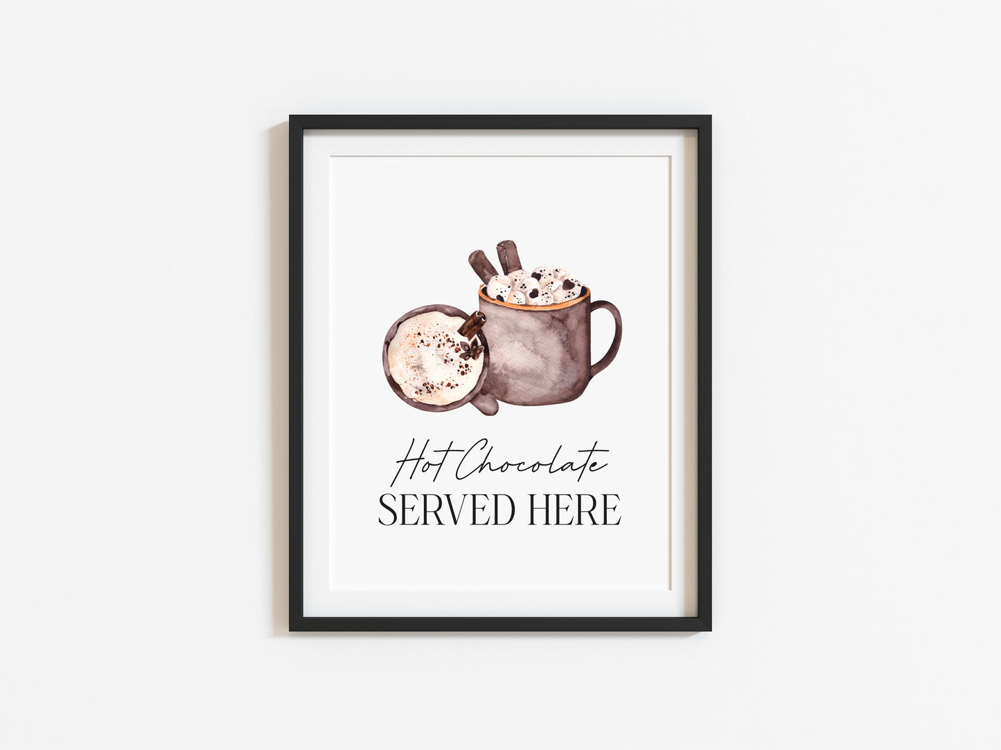 Hot chocolate served here watercolour cosy drinks hot choc station xmas seasonal unframed wall art poster print