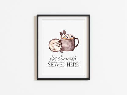 Hot chocolate served here watercolour cosy drinks hot choc station xmas seasonal unframed wall art poster print