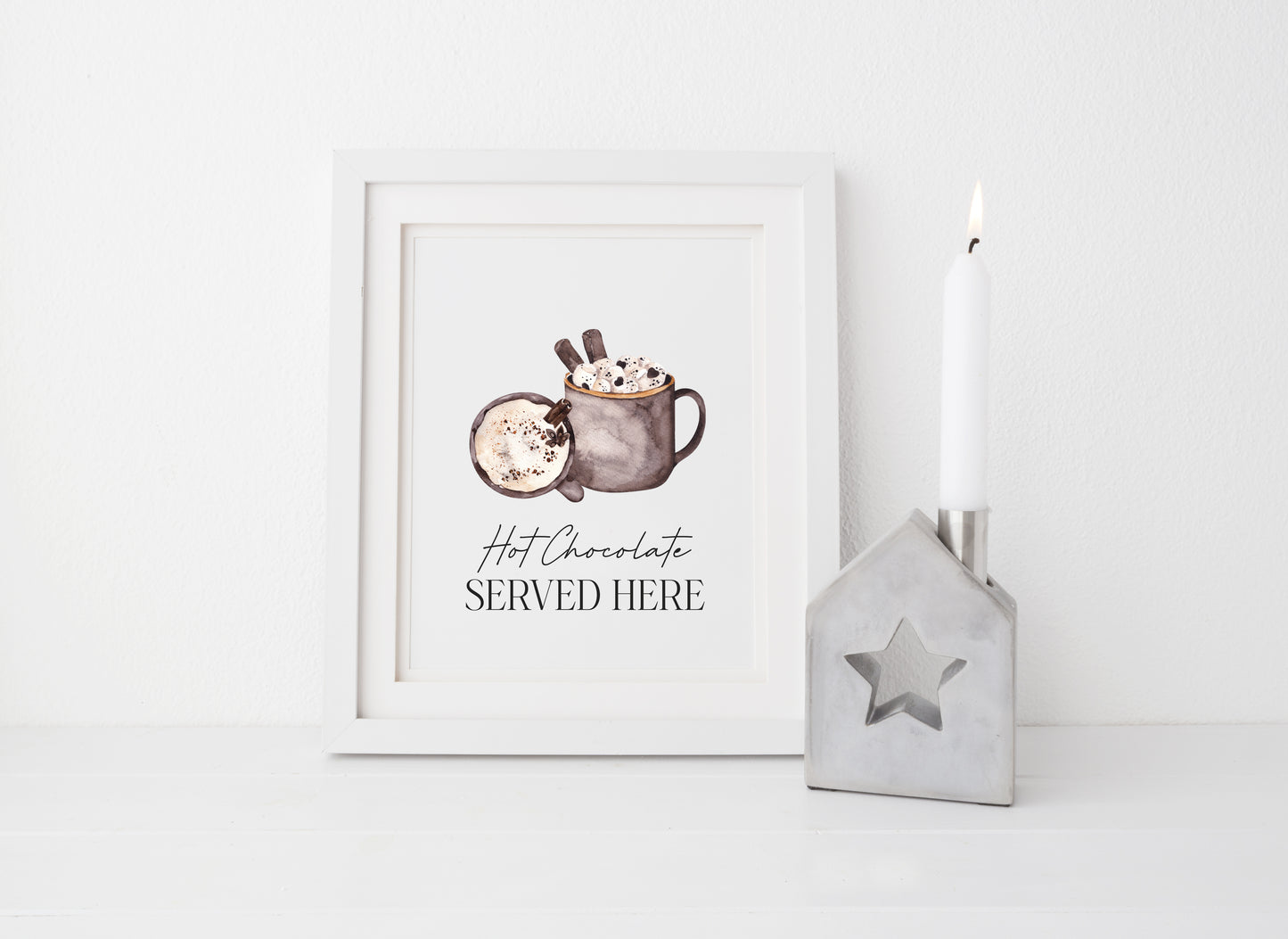 Hot chocolate served here watercolour cosy drinks hot choc station xmas seasonal unframed wall art poster print