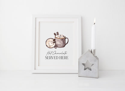 Hot chocolate served here watercolour cosy drinks hot choc station xmas seasonal unframed wall art poster print