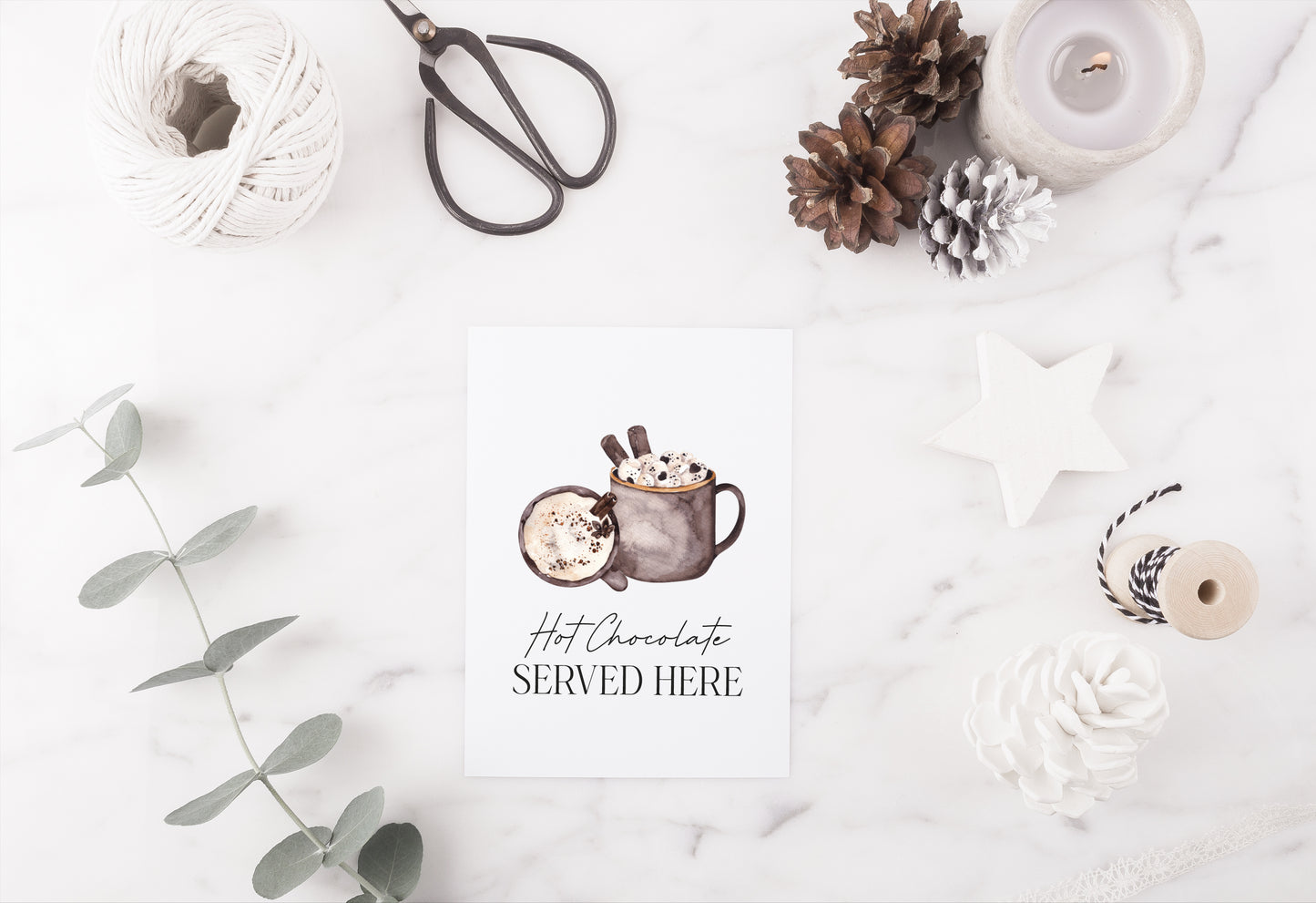 Hot chocolate served here watercolour cosy drinks hot choc station xmas seasonal unframed wall art poster print