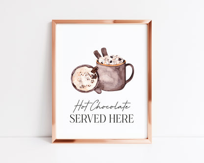 Hot chocolate served here watercolour cosy drinks hot choc station xmas seasonal unframed wall art poster print