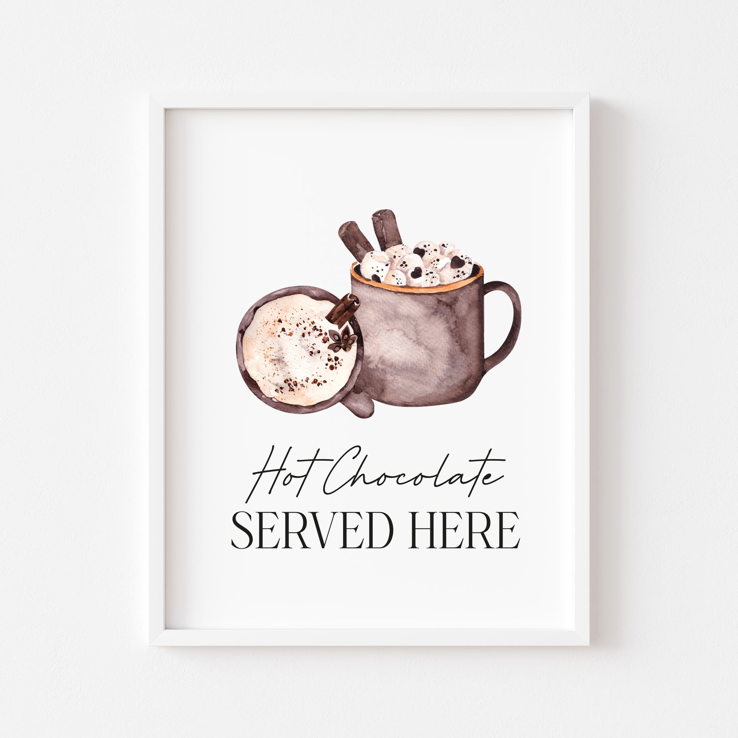 Hot chocolate served here watercolour cosy drinks hot choc station xmas seasonal unframed wall art poster print