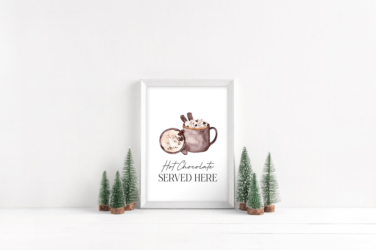 Hot chocolate served here watercolour cosy drinks hot choc station xmas seasonal unframed wall art poster print