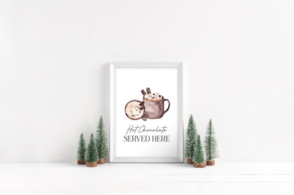 Hot chocolate served here watercolour cosy drinks hot choc station xmas seasonal unframed wall art poster print