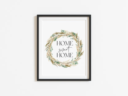 Home sweet home pampas and eucalyptus wreath unframed wall art poster print