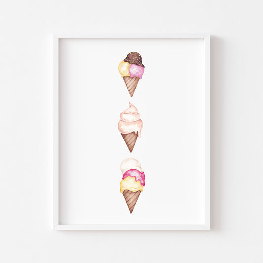 Summer Ice creams watercolour icecream fun illustration unframed wall art poster print