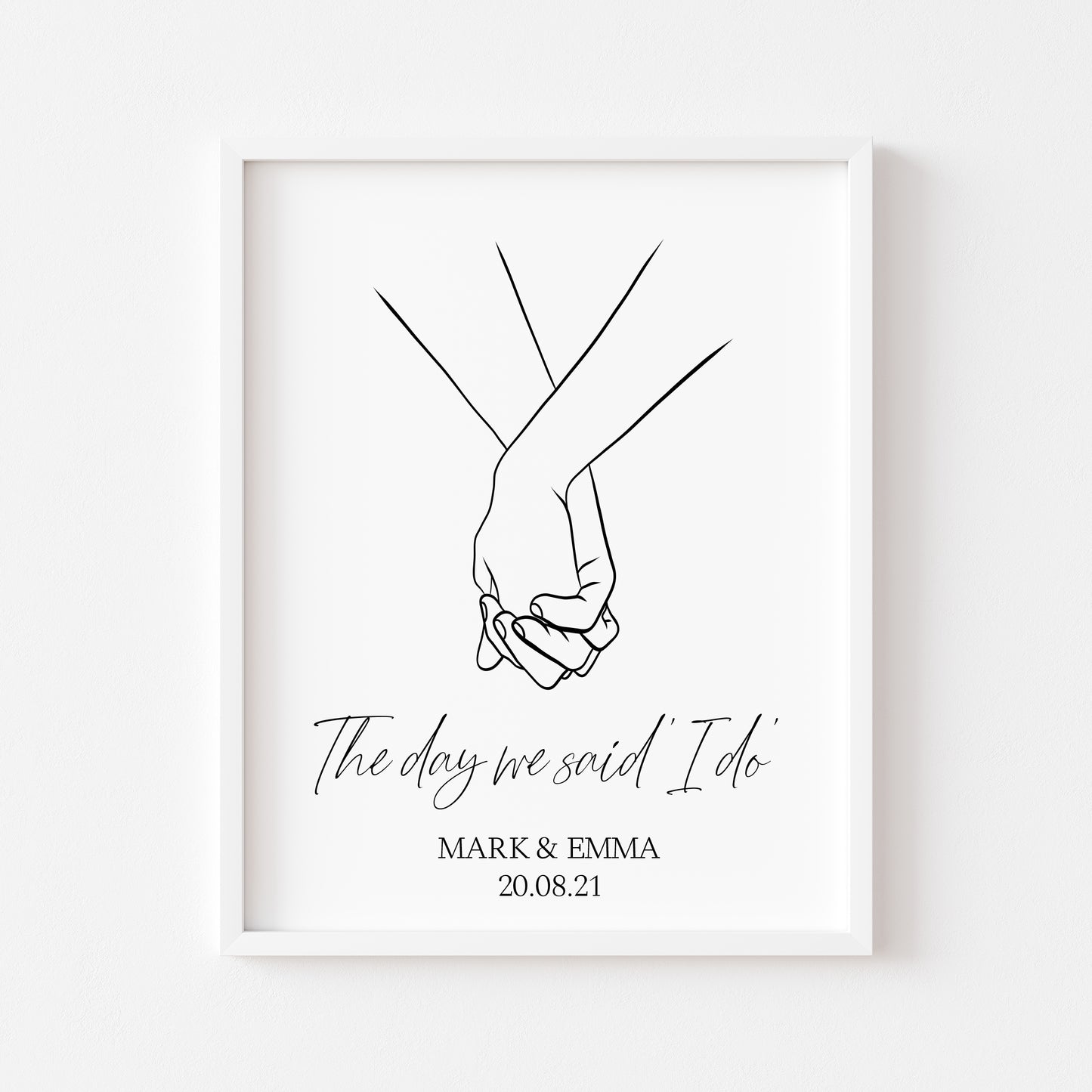 Holding Hands Personalised Print, engagement, couples gift with names & date unframed wall art poster print