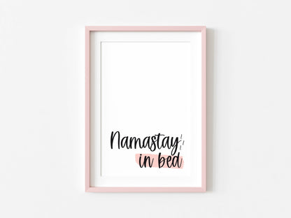 Namastay in bed, zzz pink watercolour landscape or portrait bedroom unframed wall art poster print