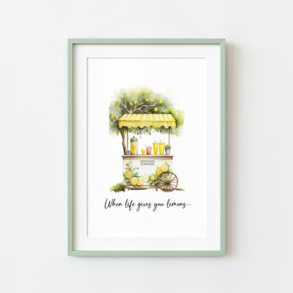 Summer kitchen, when life gives you lemons, lemonade stand watercolour unframed wall art poster print