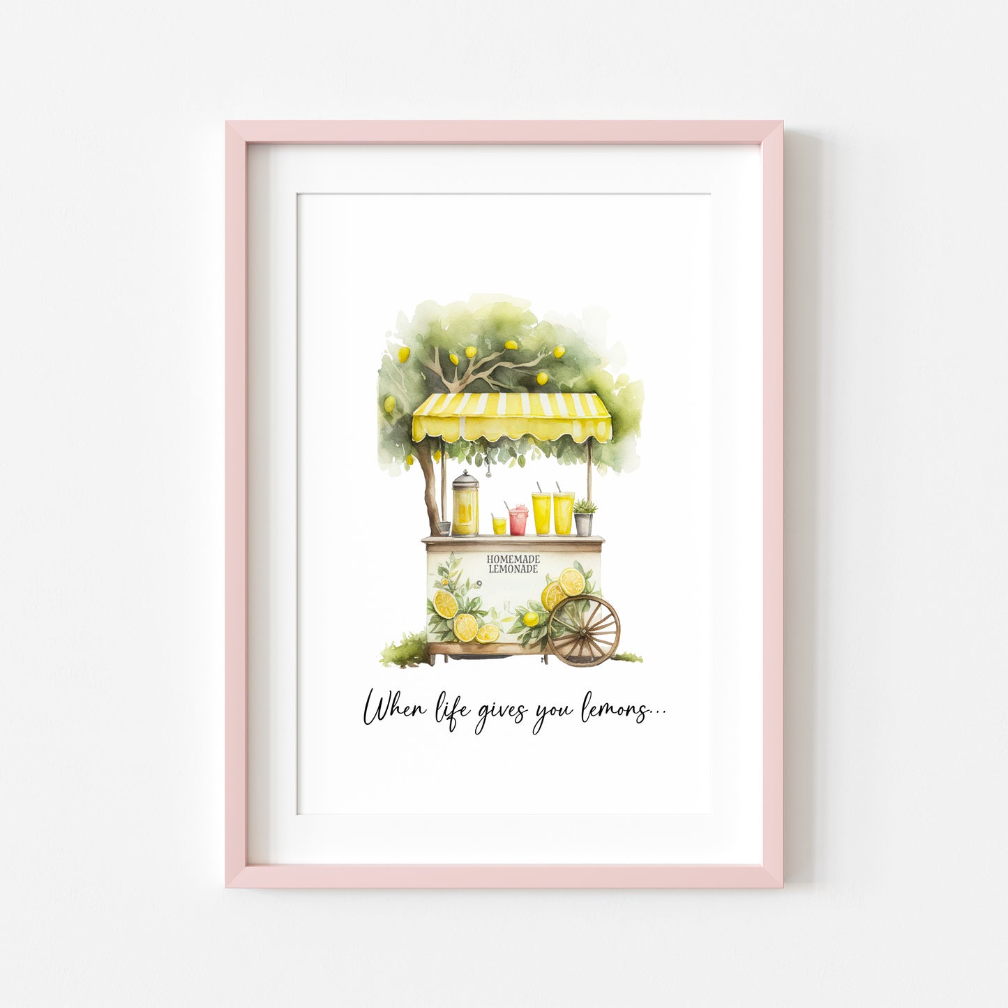 Summer kitchen, when life gives you lemons, lemonade stand watercolour unframed wall art poster print