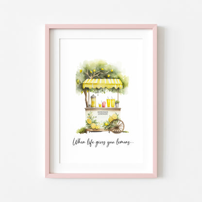 Summer kitchen, when life gives you lemons, lemonade stand watercolour unframed wall art poster print