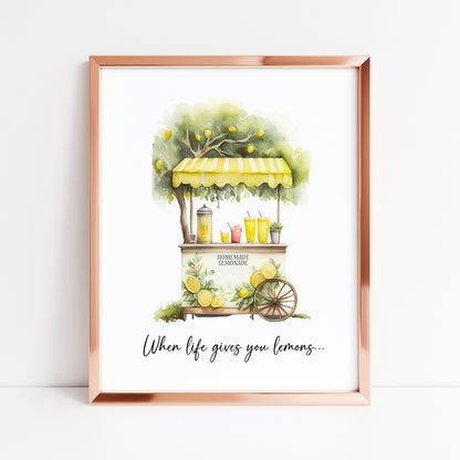 Summer kitchen, when life gives you lemons, lemonade stand watercolour unframed wall art poster print