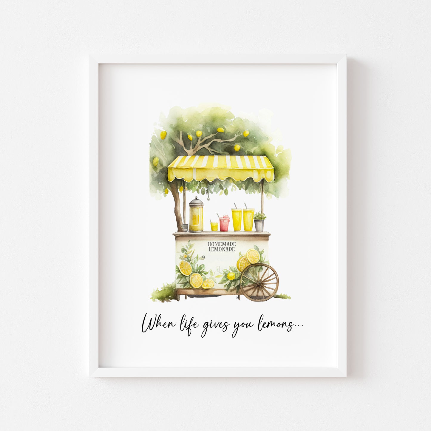 Summer kitchen, when life gives you lemons, lemonade stand watercolour unframed wall art poster print