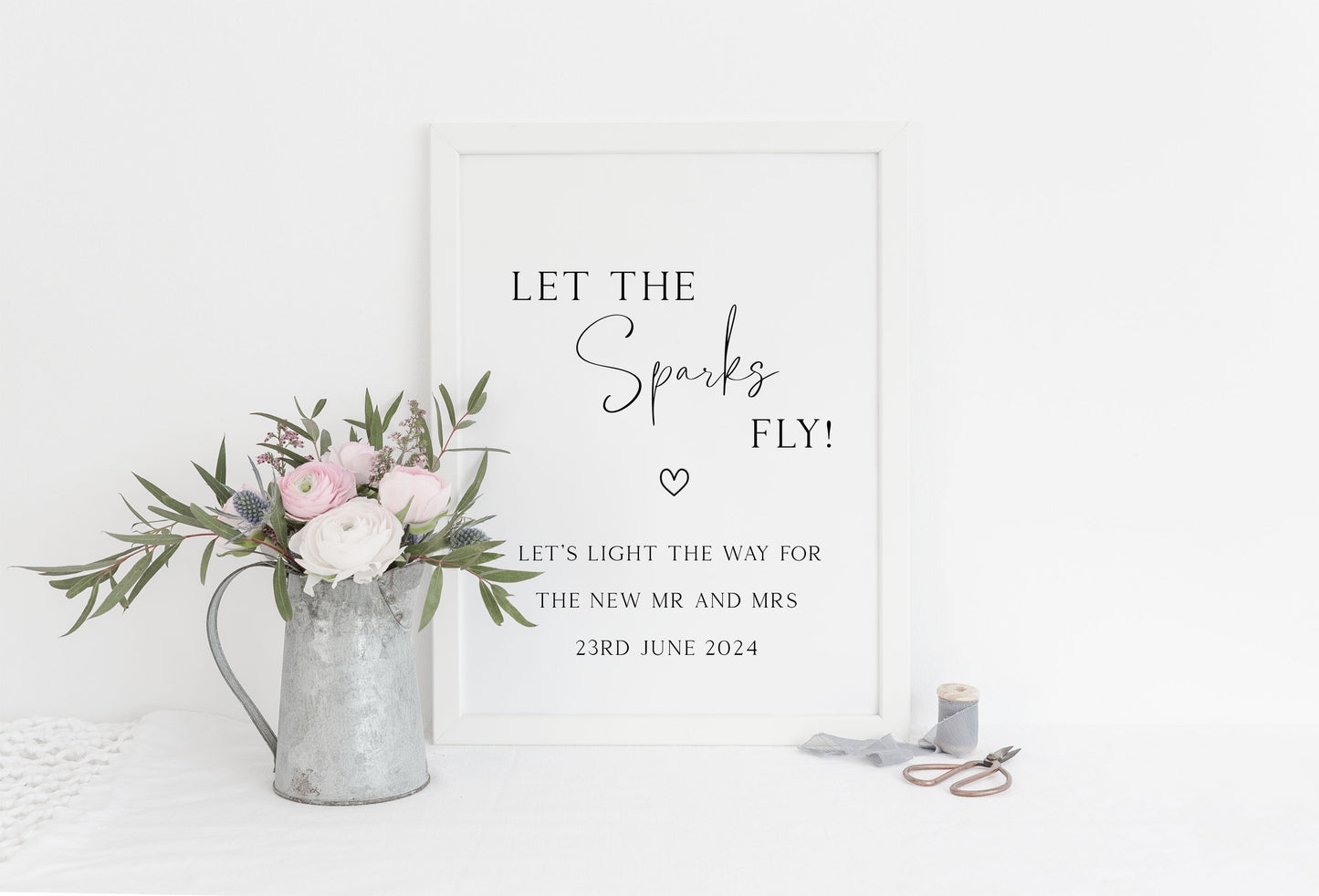 Wedding sign, Let the sparks fly, for the new Mr & Mrs simplistic wedding unframed wall art poster print