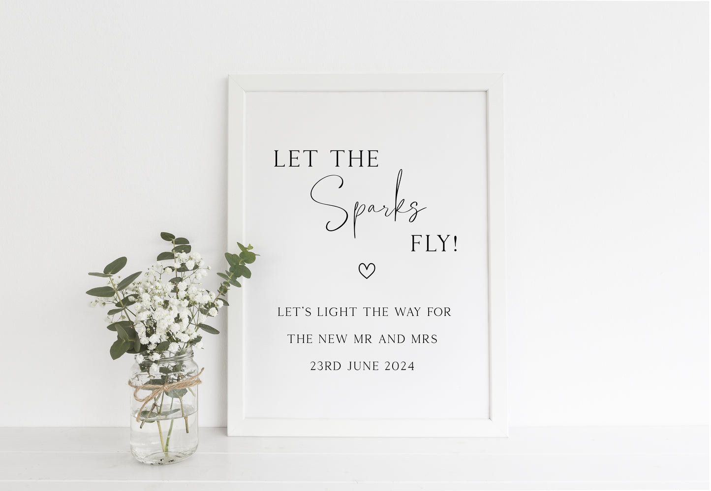 Wedding sign, Let the sparks fly, for the new Mr & Mrs simplistic wedding unframed wall art poster print