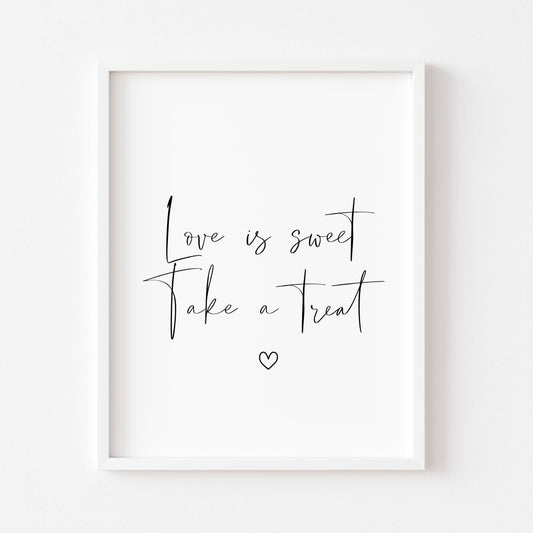 Wedding sign, Love is sweet take a treat simplistic wedding unframed wall art poster print