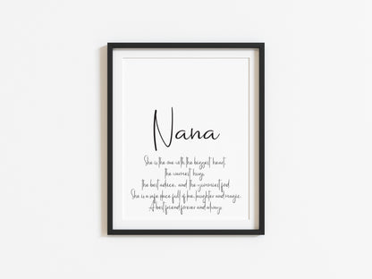 Nana, Nanny, Nan, Grandma definition typography unframed wall art poster print