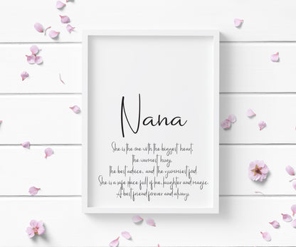 Nana, Nanny, Nan, Grandma definition typography unframed wall art poster print