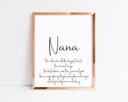 Nana, Nanny, Nan, Grandma definition typography unframed wall art poster print