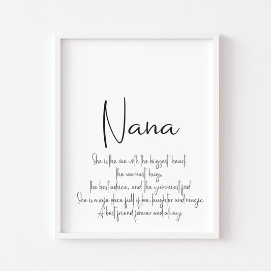 Nana, Nanny, Nan, Grandma definition typography unframed wall art poster print