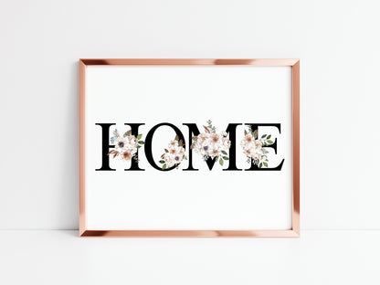 Home sweet home (or just home) black and cream botanical unframed print