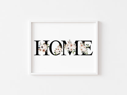 Home sweet home (or just home) black and cream botanical unframed print