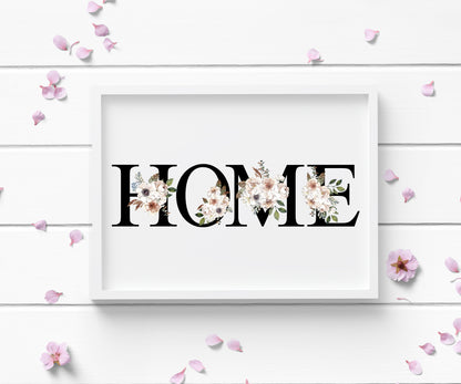 Home sweet home (or just home) black and cream botanical unframed print