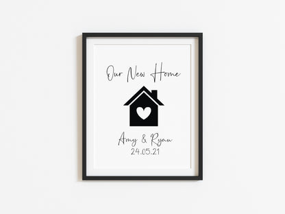 Our FIRST/NEW home, house heart print, personalised with names and or dates couples wall art new home gift unframed poster print