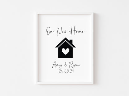 Our FIRST/NEW home, house heart print, personalised with names and or dates couples wall art new home gift unframed poster print