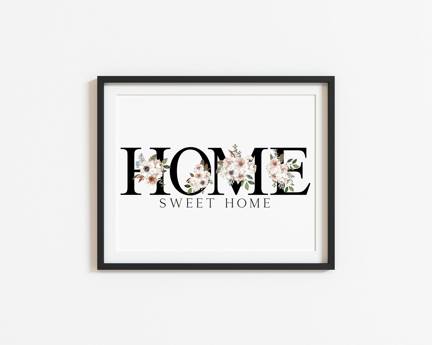 Home sweet home (or just home) black and cream botanical unframed print