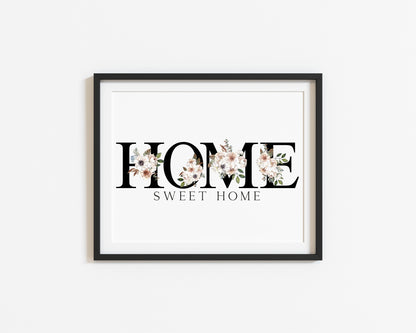 Home sweet home (or just home) black and cream botanical unframed print