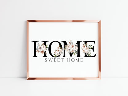 Home sweet home (or just home) black and cream botanical unframed print