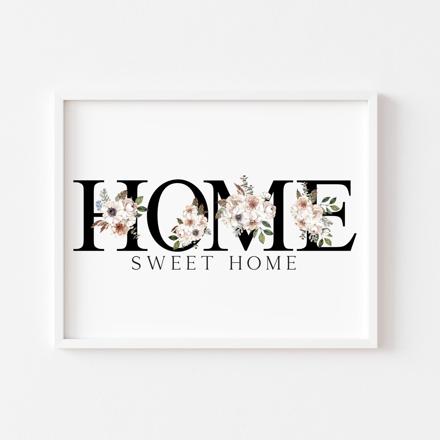 Home sweet home (or just home) black and cream botanical unframed print