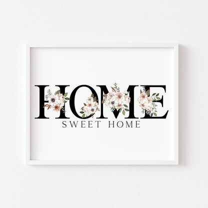 Home sweet home (or just home) black and cream botanical unframed print