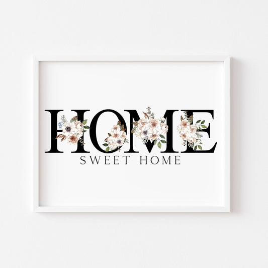 Home sweet home (or just home) black and cream botanical unframed print