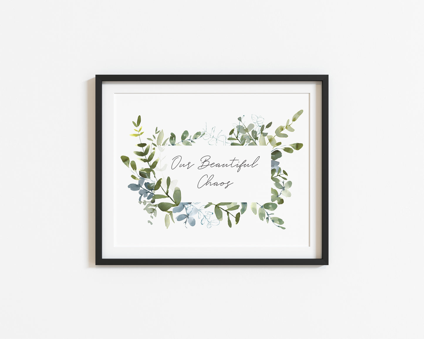 Our  beautiful chaos green botanical wreath landscape unframed print