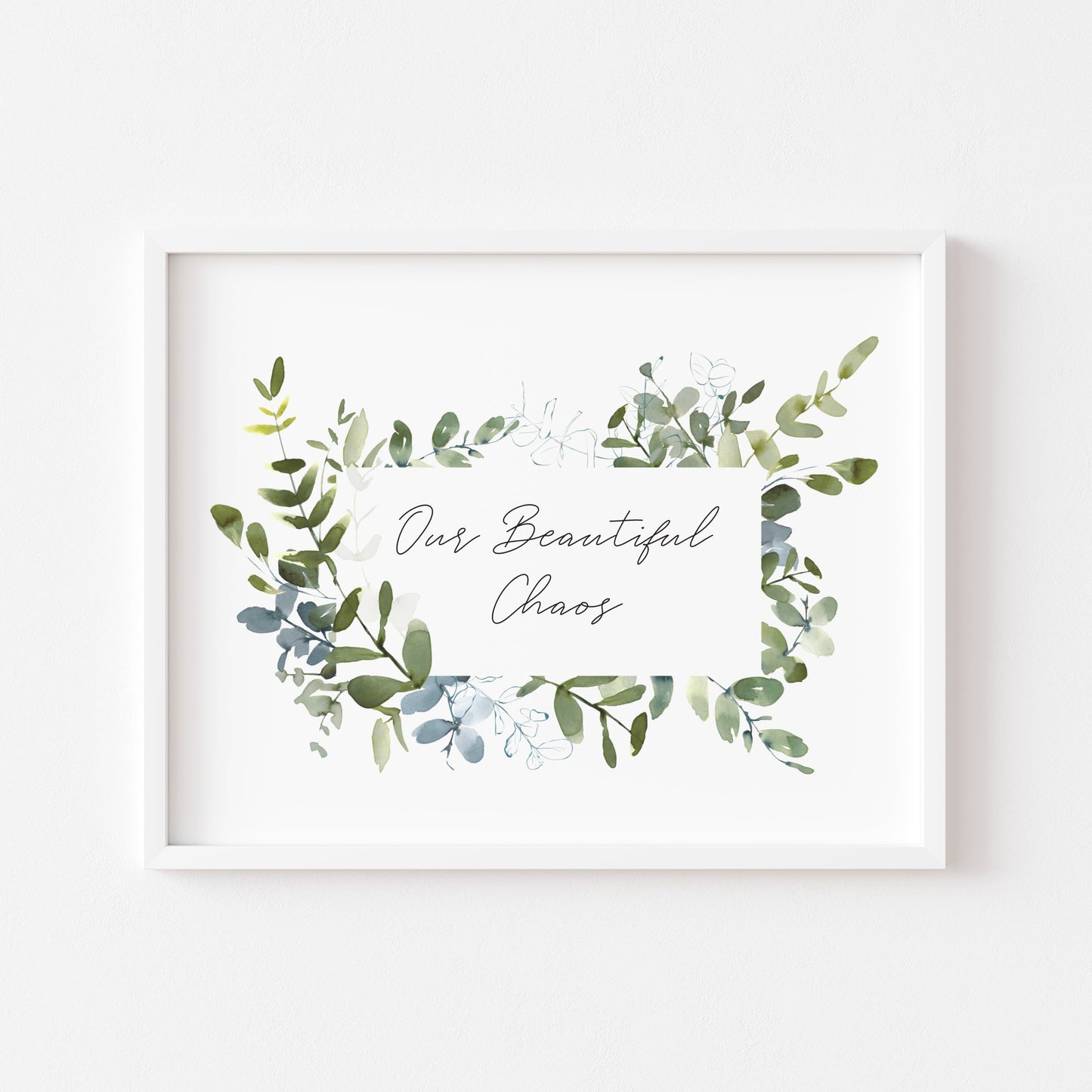 Our  beautiful chaos green botanical wreath landscape unframed print