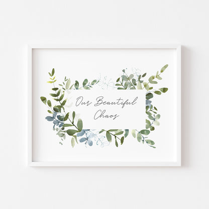 Our  beautiful chaos green botanical wreath landscape unframed print