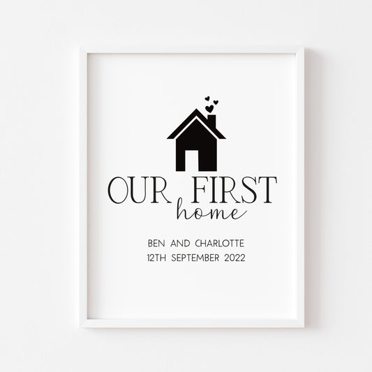 Our FIRST/NEW home, house print, personalised with names and or dates couples wall art new home gift unframed poster print