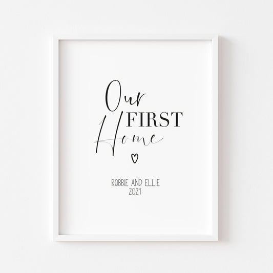 Our FIRST/NEW home, personalised with names and or dates bedroom, couples wall art unframed poster print