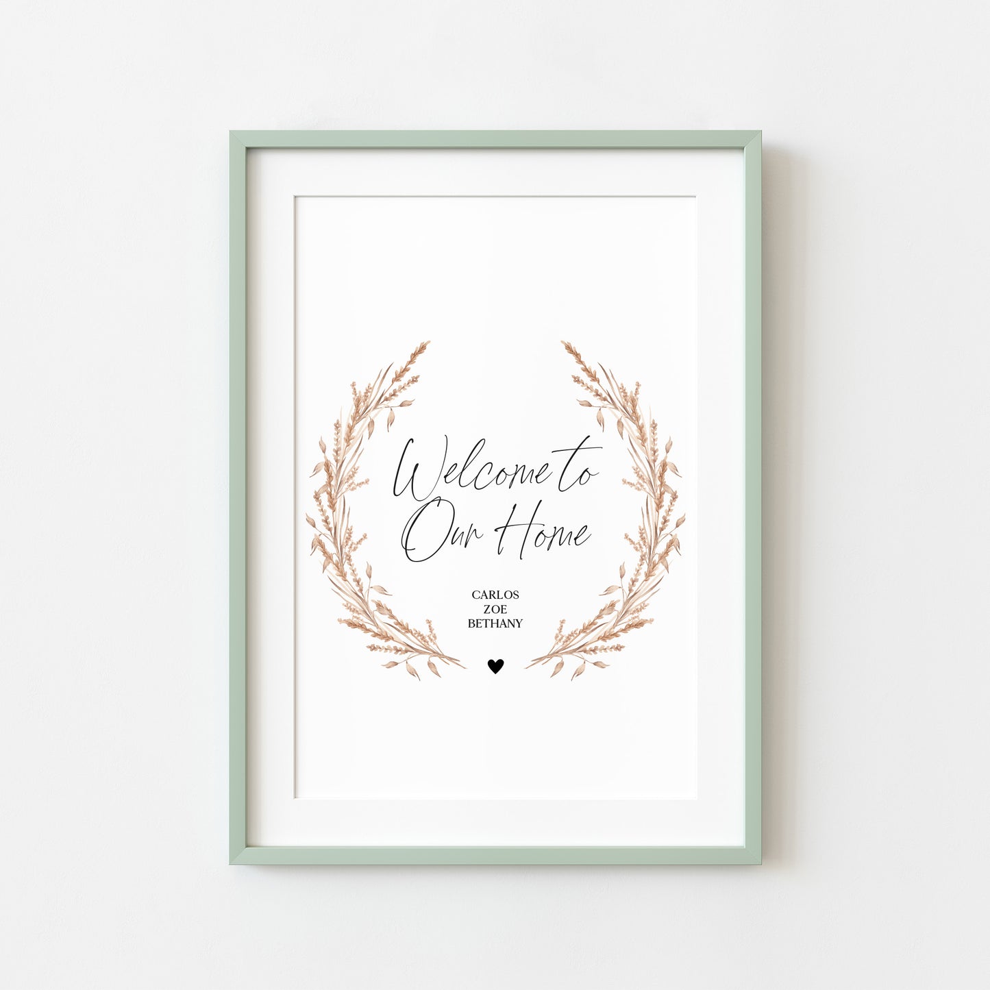 Welcome to our home personalised with your family names pampas wreath unframed wall art poster print