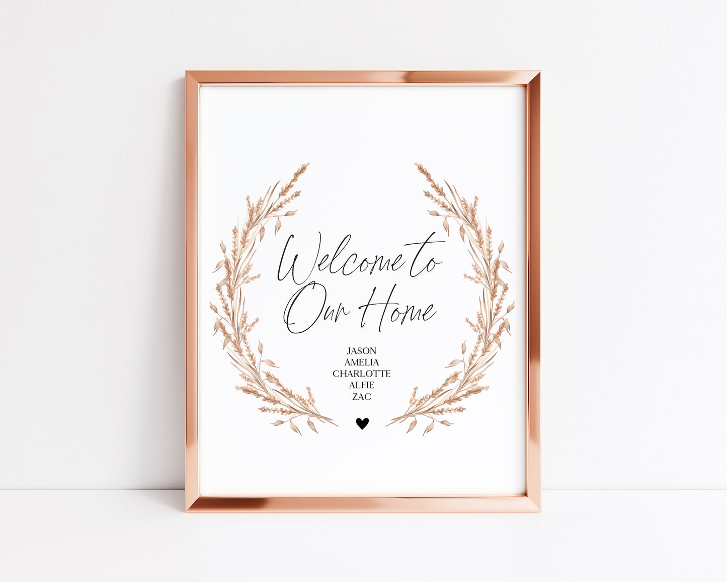 Welcome to our home personalised with your family names pampas wreath unframed wall art poster print