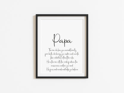 Grandad, Papa, Grandpa definition typography unframed wall art poster print