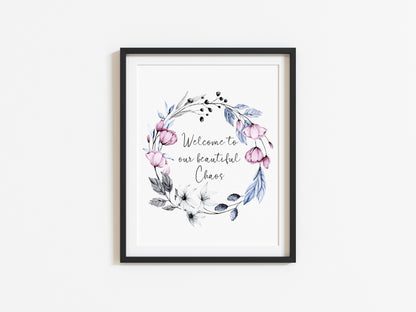 Welcome to our beautiful chaos purple/blue floral wreath unframed wall art poster print