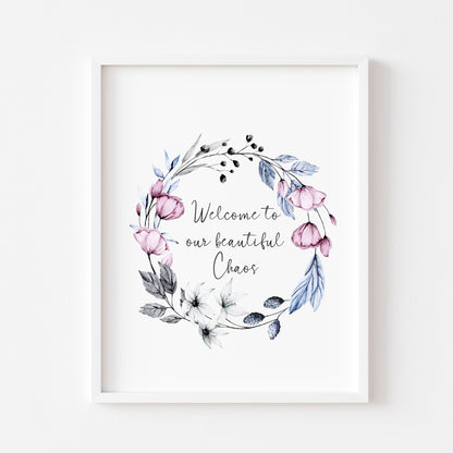 Welcome to our beautiful chaos purple/blue floral wreath unframed wall art poster print