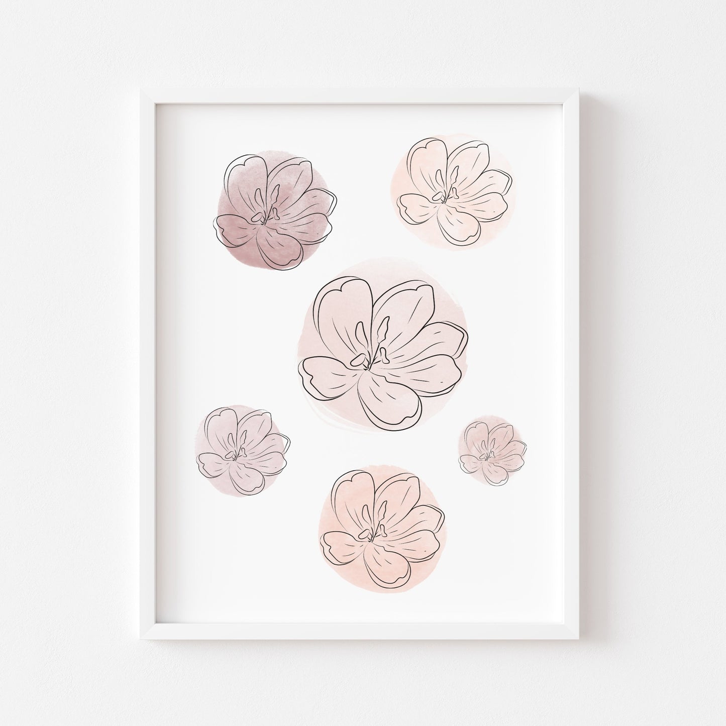 Peonies flowers line drawing with pink and purple watercolour unframed wall art poster print