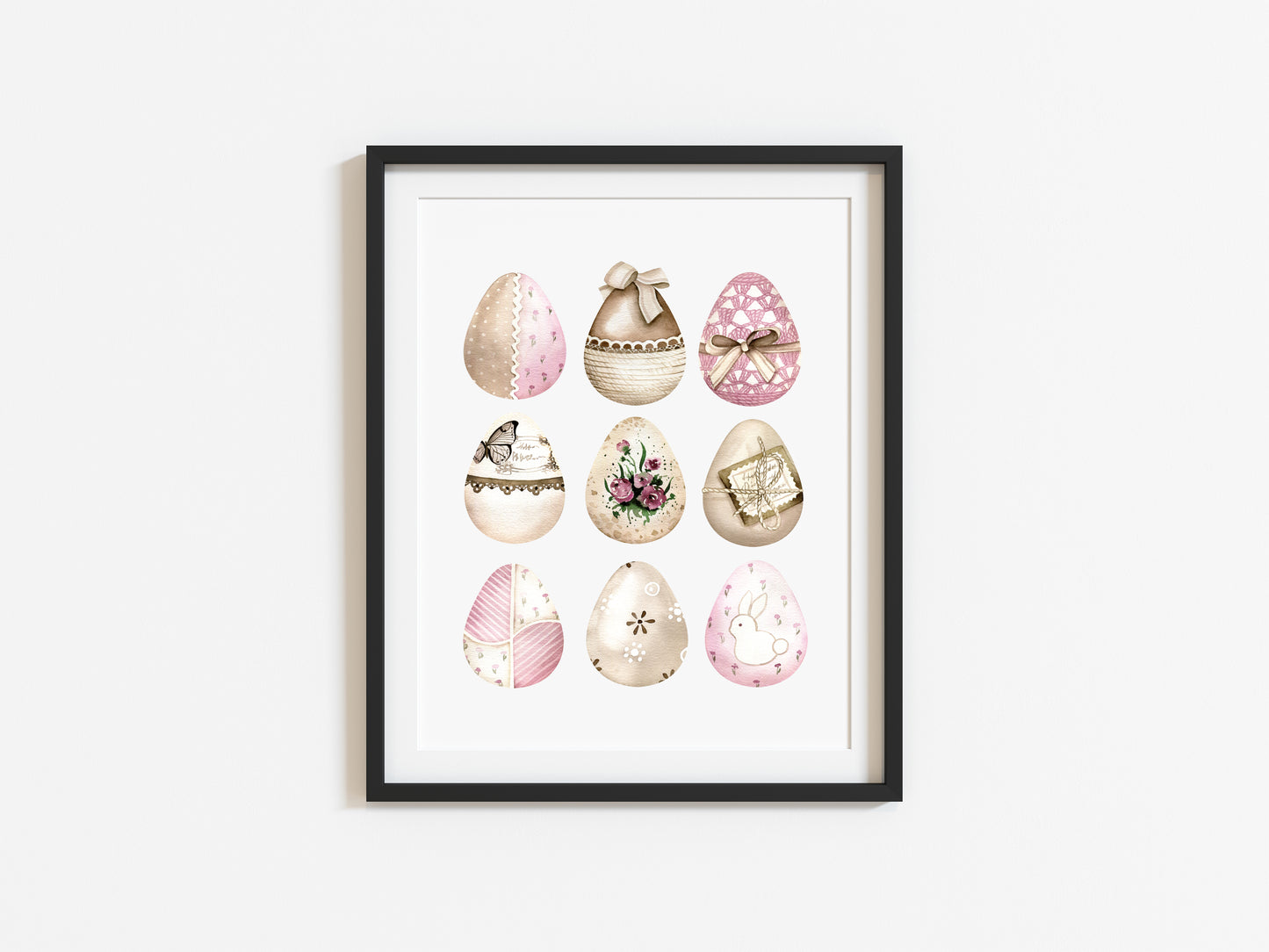 Easter eggs collection floral pink & brown kraft unframed wall art poster print