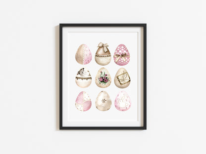 Easter eggs collection floral pink & brown kraft unframed wall art poster print