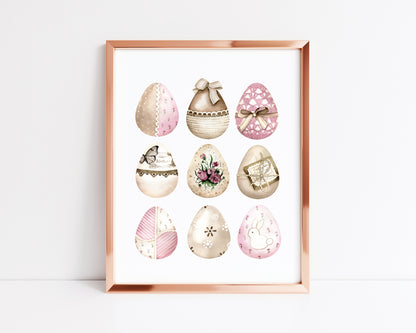 Easter eggs collection floral pink & brown kraft unframed wall art poster print